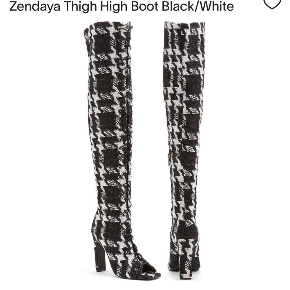 New York & Company Black and White Houndstooth Over the Knee Boots